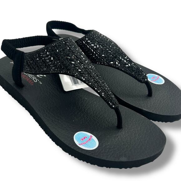 NEW Skechers Meditation Glamour Muse Sandals Size 9 Black Embellished Rhinestone - Picture 10 of 11